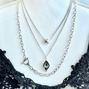 Multilayer Irregular Artisanal Black Resin Crystal Silver Choker Necklace